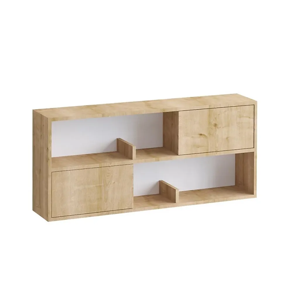 Etagère suspendue avec 2 portes et 2 niches ouvertes décor bois chêne L120 cm - LYA