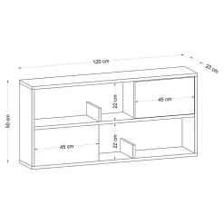 Etagère suspendue avec 2 portes et 2 niches ouvertes décor bois chêne L120 cm - LYA