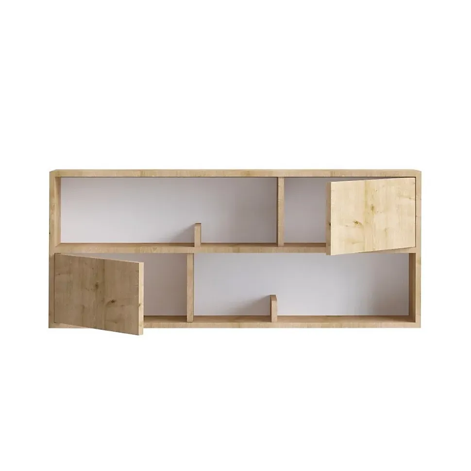 Etagère suspendue avec 2 portes et 2 niches ouvertes décor bois chêne L120 cm - LYA
