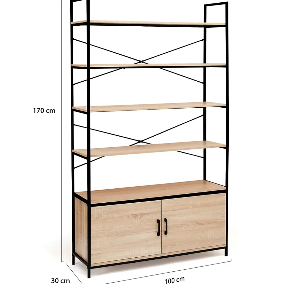 Etagère XL 5 niveaux avec placard DETROIT design industriel 170 CM