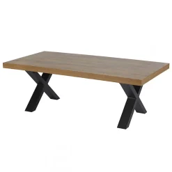 ETIENNE - Ensemble Salon Meuble TV et Table Basse Aspect Bois Piètement X Métal Noir