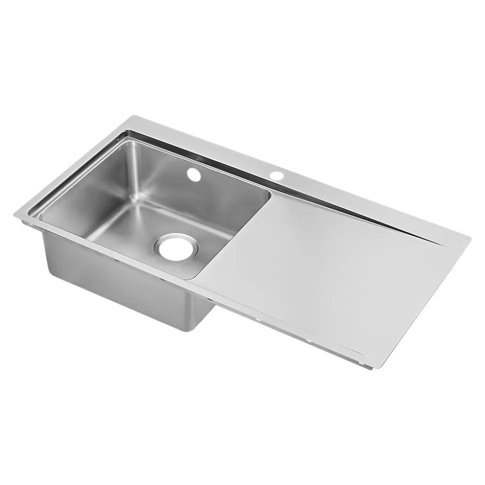 Evier à encastrer en inox 1 bac et égouttoir l. 52 x L.100 x P. 21 cm GoodHome Varenna