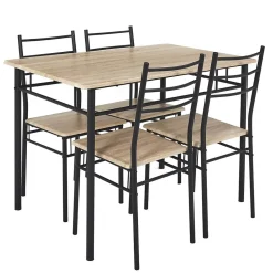 FAUSTIN - Ensemble Repas 4 Personnes Table et Chaises en MDF et Pieds Métal Noir