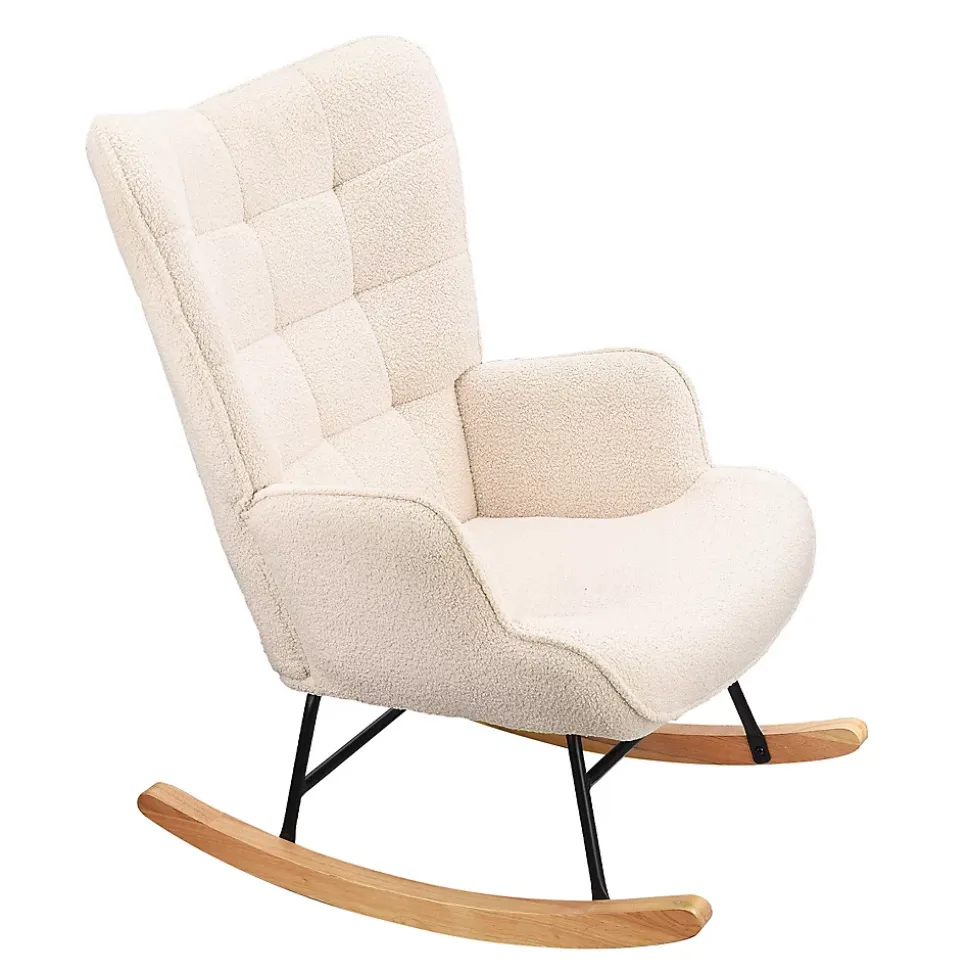 Fauteuil à Bascule, Fauteuil d'allaitement rembourré, Chaise à Bascule d'extérieur Ergonomique, 75 x 68 x 92cm, pour Salon, Beige
