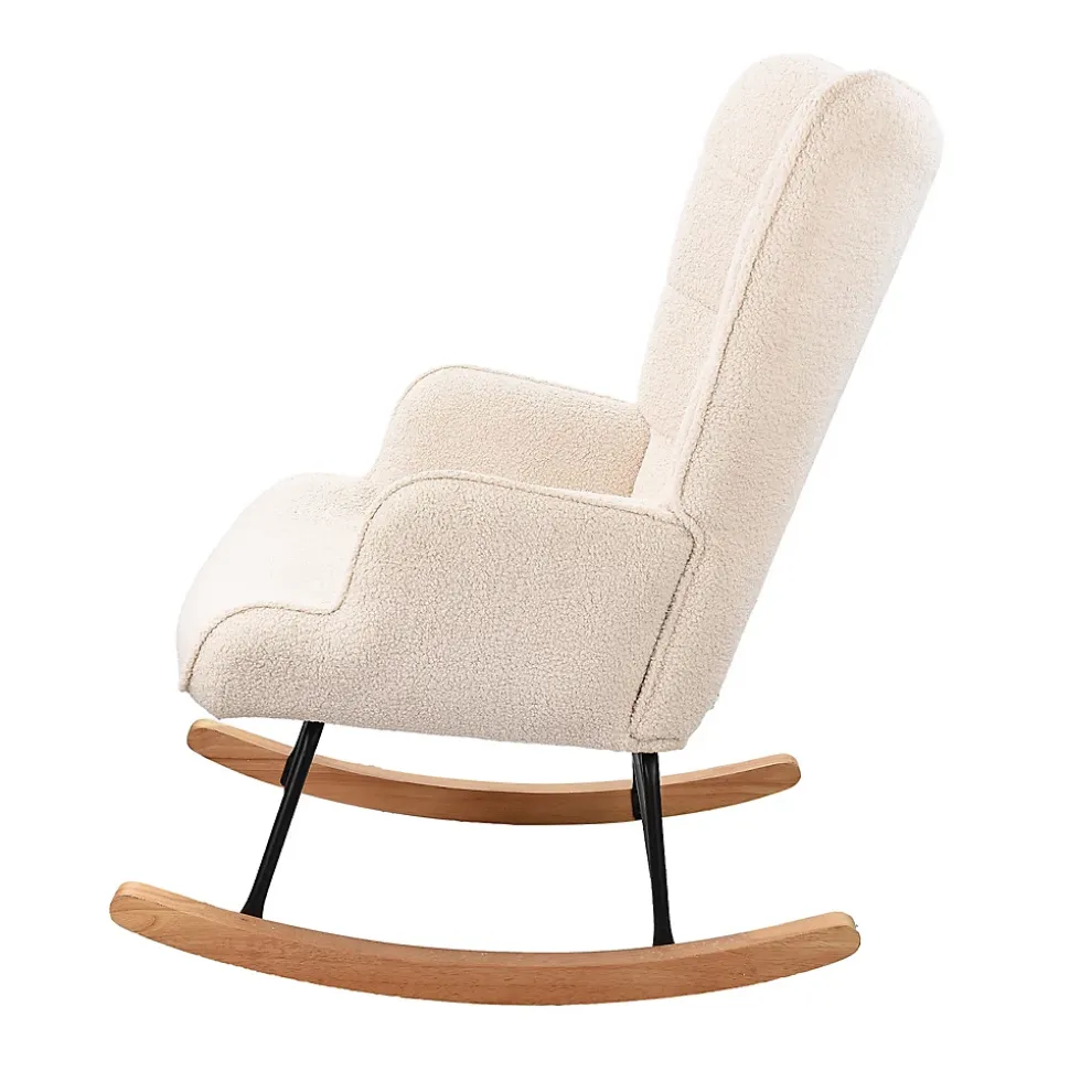 Fauteuil à Bascule, Fauteuil d'allaitement rembourré, Chaise à Bascule d'extérieur Ergonomique, 75 x 68 x 92cm, pour Salon, Beige