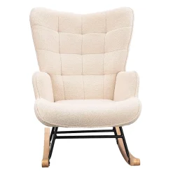 Fauteuil à Bascule, Fauteuil d'allaitement rembourré, Chaise à Bascule d'extérieur Ergonomique, 75 x 68 x 92cm, pour Salon, Beige