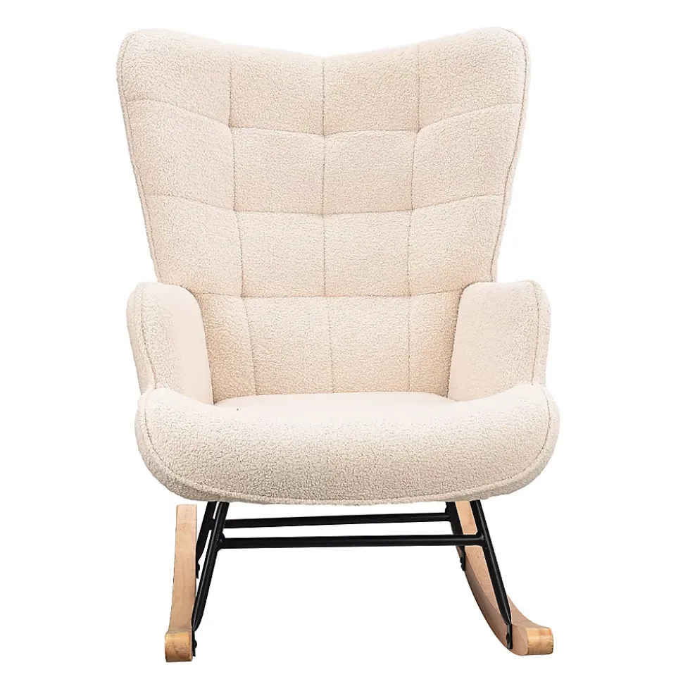 Fauteuil à Bascule, Fauteuil d'allaitement rembourré, Chaise à Bascule d'extérieur Ergonomique, 75 x 68 x 92cm, pour Salon, Beige