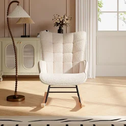 Fauteuil à Bascule, Fauteuil d'allaitement rembourré, Chaise à Bascule d'extérieur Ergonomique, 75 x 68 x 92cm, pour Salon, Beige