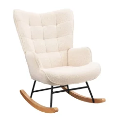 Fauteuil à Bascule, Fauteuil d'allaitement rembourré, Chaise à Bascule d'extérieur Ergonomique, 75 x 68 x 92cm, pour Salon, Beige