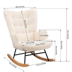 Fauteuil à Bascule, Fauteuil d'allaitement rembourré, Chaise à Bascule d'extérieur Ergonomique, 75 x 68 x 92cm, pour Salon, Beige