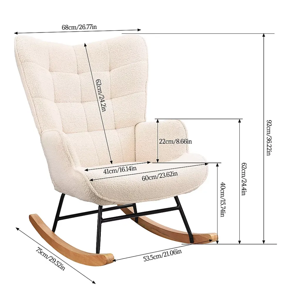 Fauteuil à Bascule, Fauteuil d'allaitement rembourré, Chaise à Bascule d'extérieur Ergonomique, 75 x 68 x 92cm, pour Salon, Beige