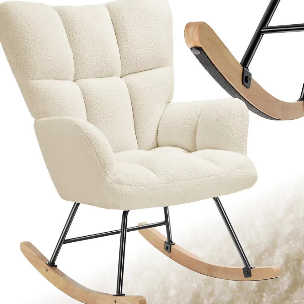 Fauteuil à bascule rembourré avec grand dossier beige