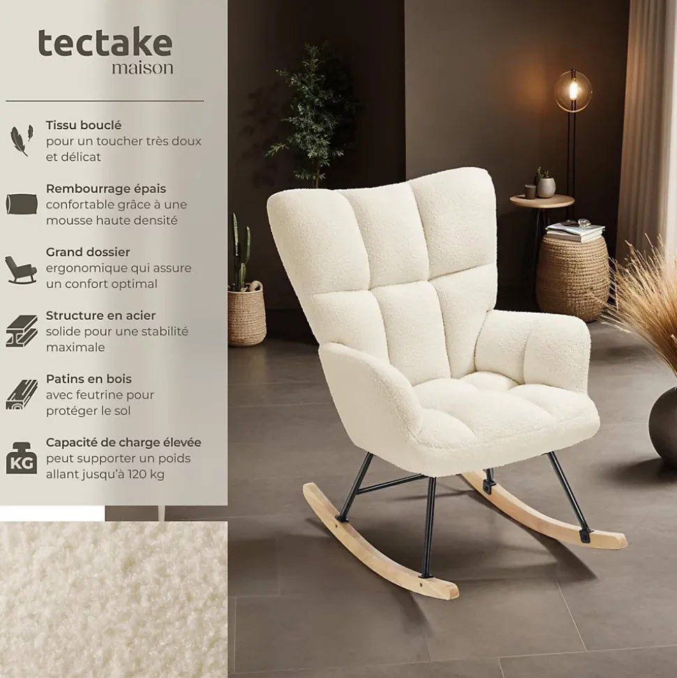 Fauteuil à bascule rembourré avec grand dossier beige