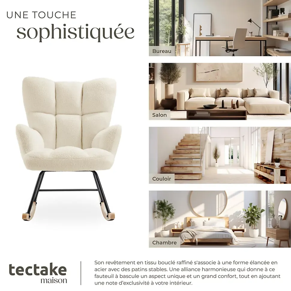 Fauteuil à bascule rembourré avec grand dossier beige