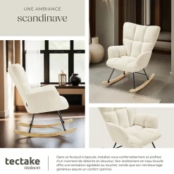 Fauteuil à bascule rembourré avec grand dossier beige
