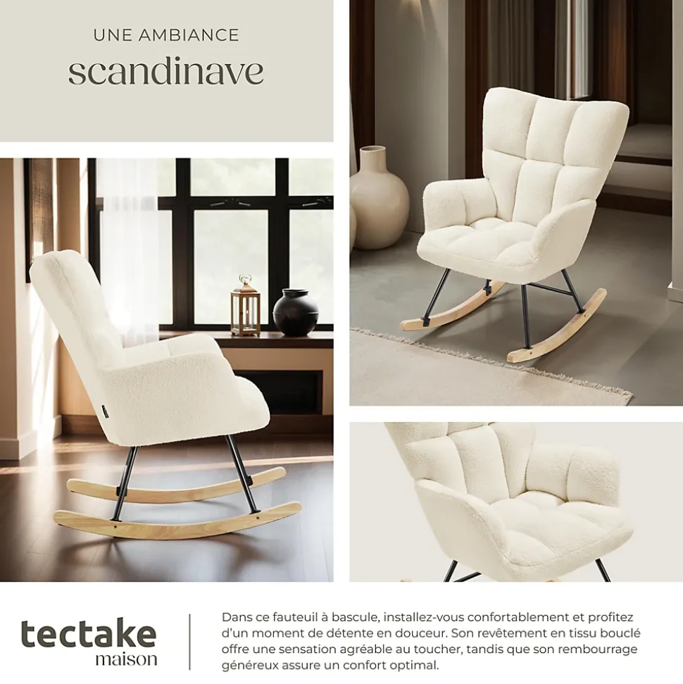 Fauteuil à bascule rembourré avec grand dossier beige