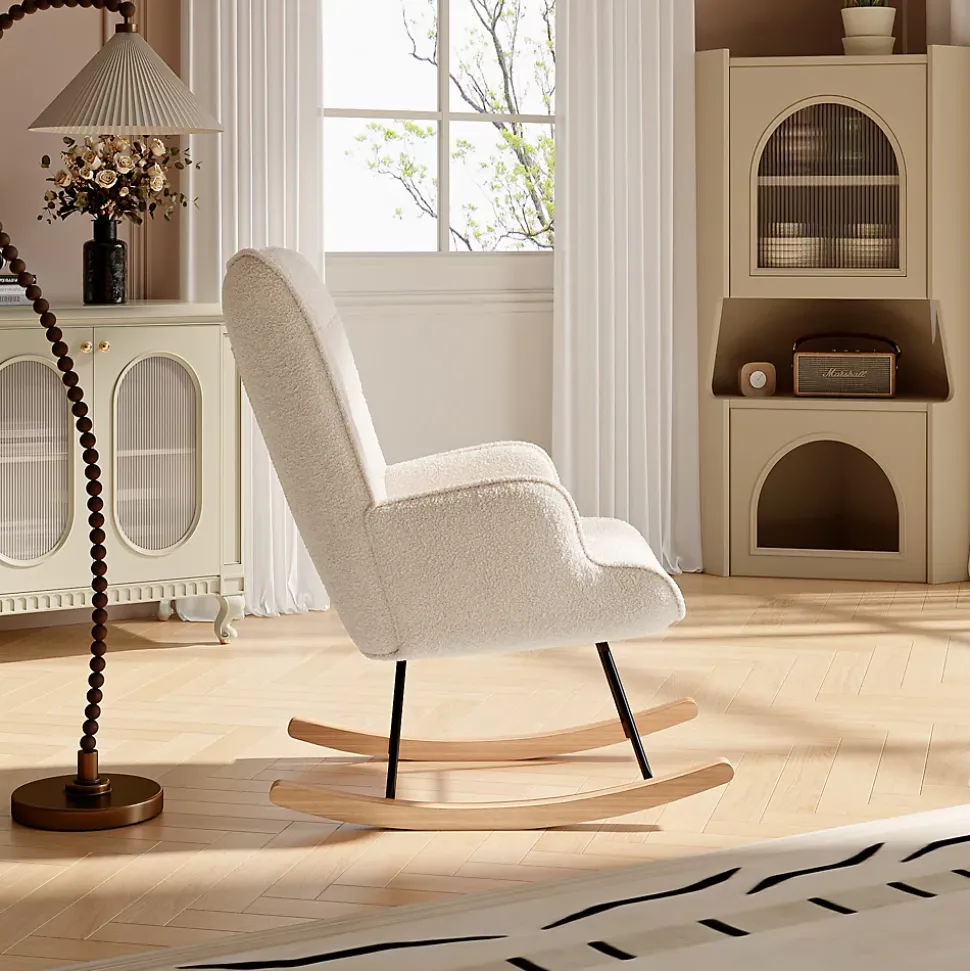 Fauteuil à Bascule,Fauteuil d'allaitement rembourré,pour Salon,Chambre à Coucher,Charge maximale,130 kg ,Beige,75 x 68 x 92 cm