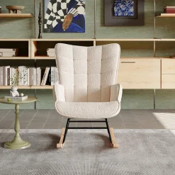 Fauteuil à Bascule,Fauteuil d'allaitement rembourré,pour Salon,Chambre à Coucher,Charge maximale,130 kg ,Beige,75 x 68 x 92 cm