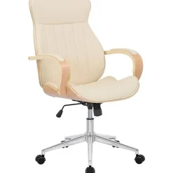 Fauteuil de bureau CLP Melilla similicuir crème coque bois pivotant