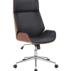 Fauteuil de bureau CLP Varel similicuir noir coque noyer réglable