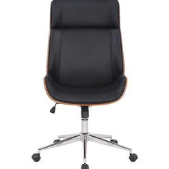 Fauteuil de bureau CLP Varel similicuir noir coque noyer réglable