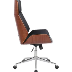 Fauteuil de bureau CLP Varel similicuir noir coque noyer réglable