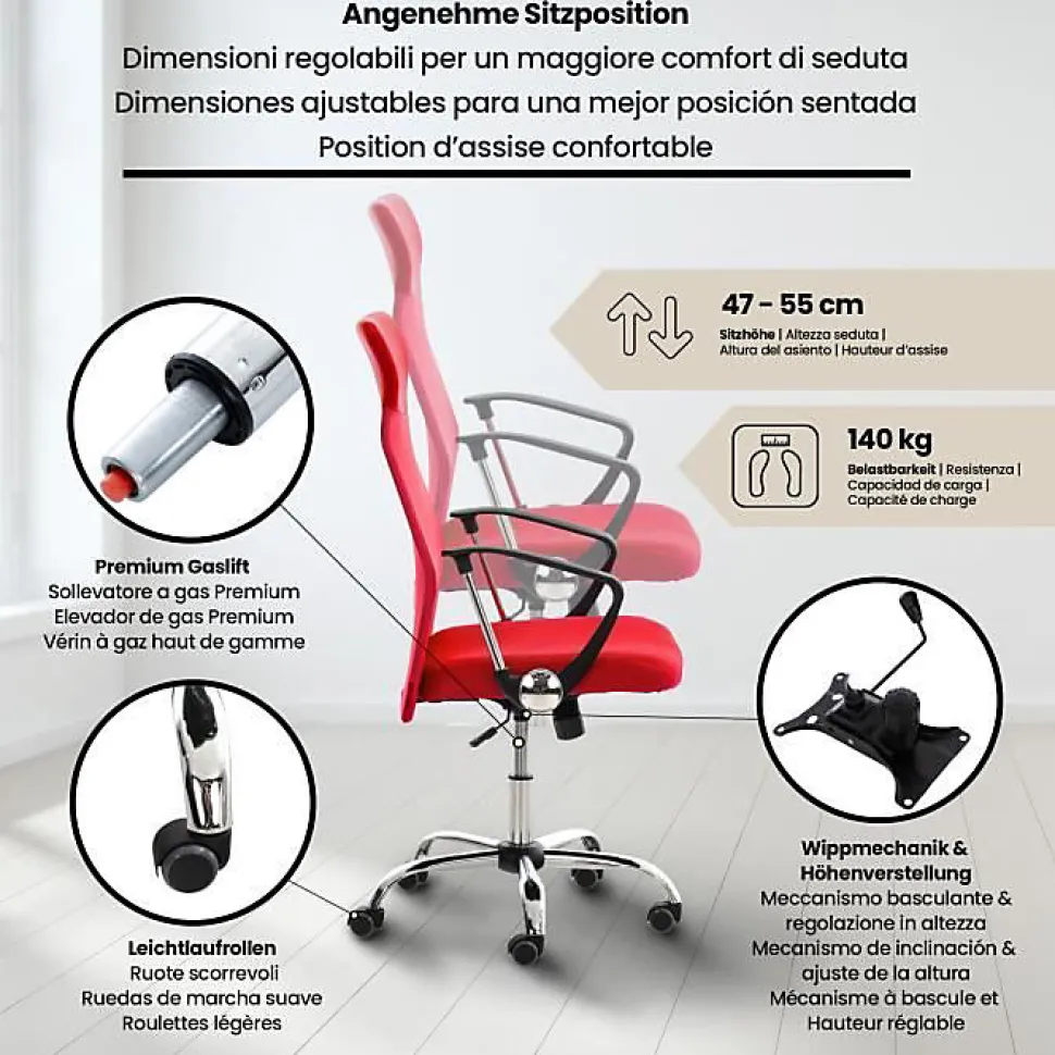 Fauteuil de bureau CLP Washington Rouge simili maille 140kg