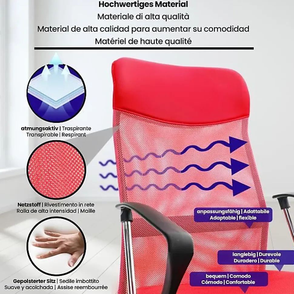 Fauteuil de bureau CLP Washington Rouge simili maille 140kg