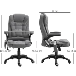 Fauteuil de bureau direction massant chauffant hauteur réglable dossier inclinable toile de lin gris chiné