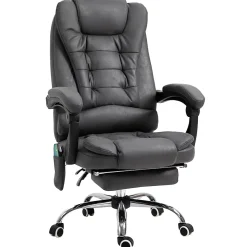 Fauteuil de bureau direction massant chauffant hauteur réglable dossier inclinable tissu gris