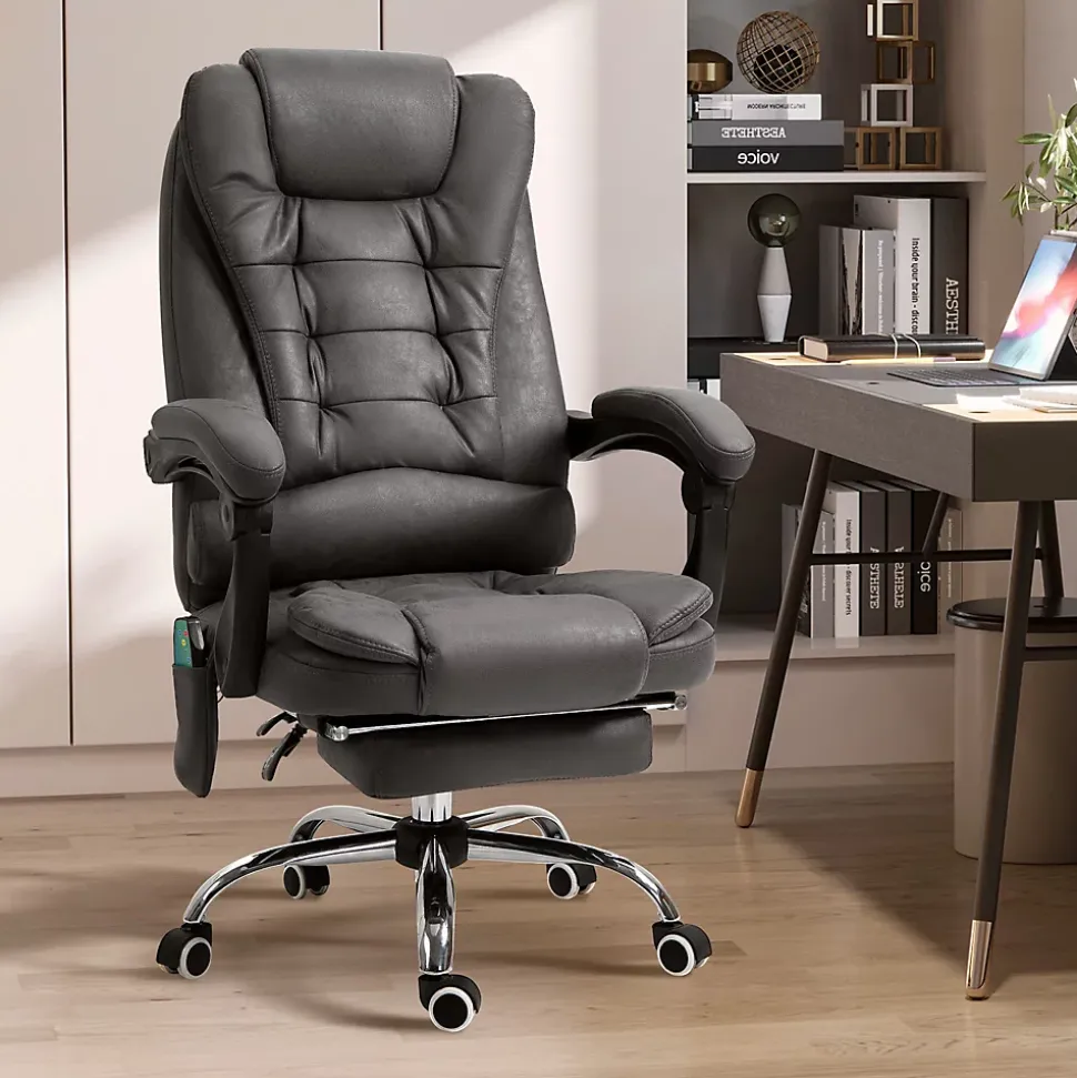 Fauteuil de bureau direction massant chauffant hauteur réglable dossier inclinable tissu gris