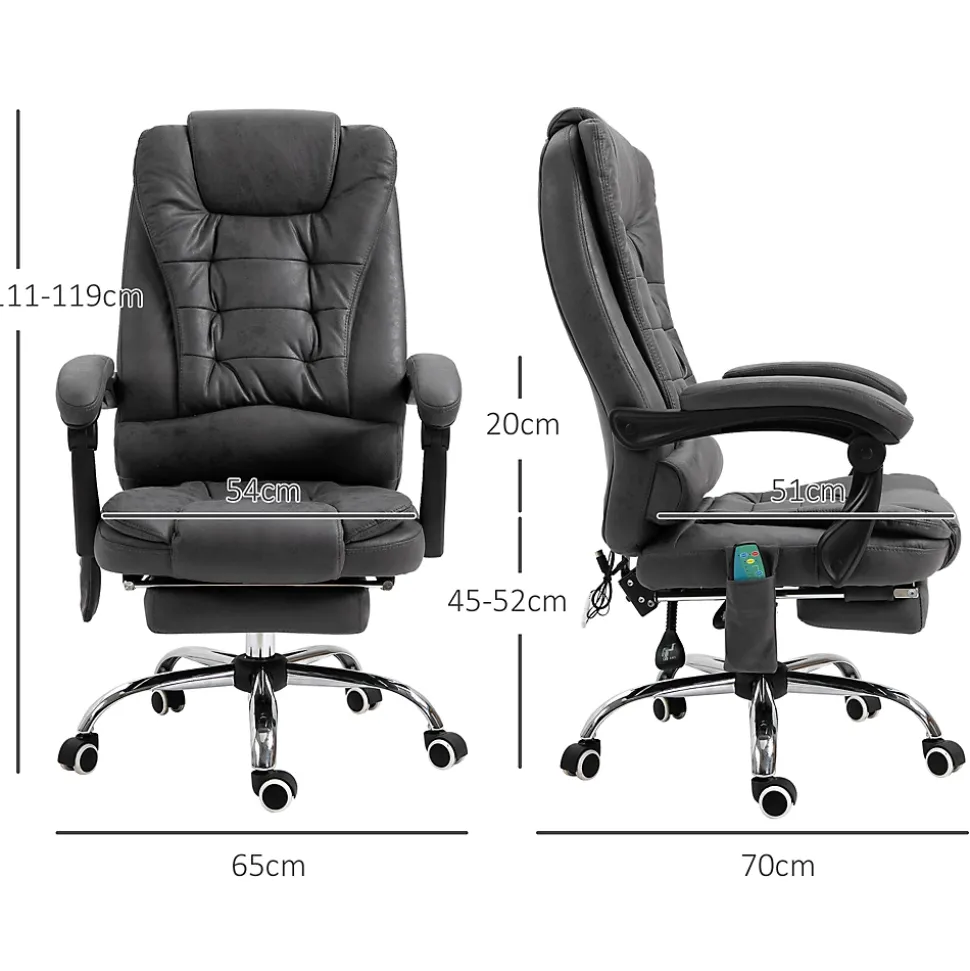 Fauteuil de bureau direction massant chauffant hauteur réglable dossier inclinable tissu gris