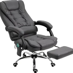 Fauteuil de bureau direction massant chauffant hauteur réglable dossier inclinable tissu gris