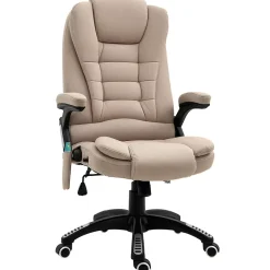 Fauteuil de bureau direction massant chauffant hauteur réglable dossier inclinable toile de lin beige