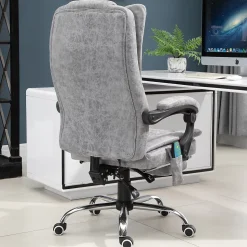 Fauteuil de bureau direction massant chauffant hauteur réglable dossier inclinable repose-pied revêtement synthétique gris