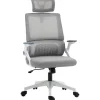 Fauteuil de Bureau Ergonomique Gris avec Appui-Tête Réglable, Soutien Lombaire, Hauteur et Accoudoirs Ajustables, Dossier en Mesh