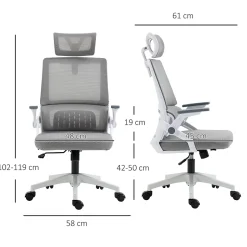 Fauteuil de Bureau Ergonomique Gris avec Appui-Tête Réglable, Soutien Lombaire, Hauteur et Accoudoirs Ajustables, Dossier en Mesh
