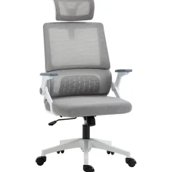 Fauteuil de Bureau Ergonomique Gris avec Appui-Tête Réglable, Soutien Lombaire, Hauteur et Accoudoirs Ajustables, Dossier en Mesh