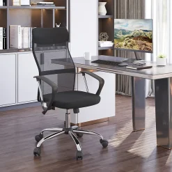 Fauteuil de bureau ergonomique - Chaise de bureau pivotante avec dossier haut réglable, Confort longue durée, Foam, Noir
