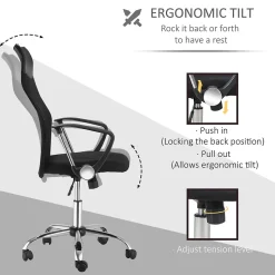 Fauteuil de bureau ergonomique - Chaise de bureau pivotante avec dossier haut réglable, Confort longue durée, Foam, Noir