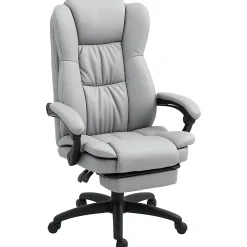 Fauteuil de Bureau Ergonomique - Chaise de Bureau Massant Chauffant avec Repose-Pieds, Inclinable et Pivotant, PU Gris Clair
