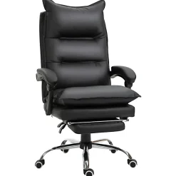 Fauteuil de Bureau Ergonomique Inclinable avec Repose-Pieds - PU Confortable, Réglable, Noir, 66x72x130 cm
