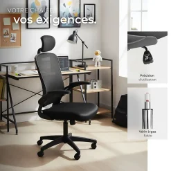 Fauteuil de bureau ergonomique soutien lombaire et appuie-tête noir