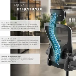 Fauteuil de bureau ergonomique soutien lombaire et appuie-tête noir