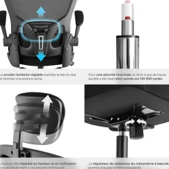Fauteuil de bureau ergonomique soutien lombaire et appuie-tête noir