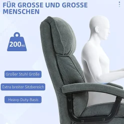 Fauteuil de Bureau Ergonomique Grande Taille - Chaise Confortable Renforcée 200 kg en Tissu Doux, Gris, 68,5x79x125 cm