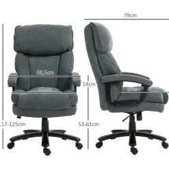 Fauteuil de Bureau Ergonomique Grande Taille - Chaise Confortable Renforcée 200 kg en Tissu Doux, Gris, 68,5x79x125 cm