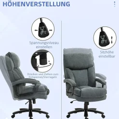 Fauteuil de Bureau Ergonomique Grande Taille - Chaise Confortable Renforcée 200 kg en Tissu Doux, Gris, 68,5x79x125 cm