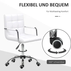 Fauteuil de Bureau Ergonomique - Chaise de Bureau Pivotante Réglable en Hauteur avec Rembourrage Confortable, PU PVC Blanc