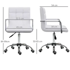 Fauteuil de Bureau Ergonomique - Chaise de Bureau Pivotante Réglable en Hauteur avec Rembourrage Confortable, PU PVC Blanc